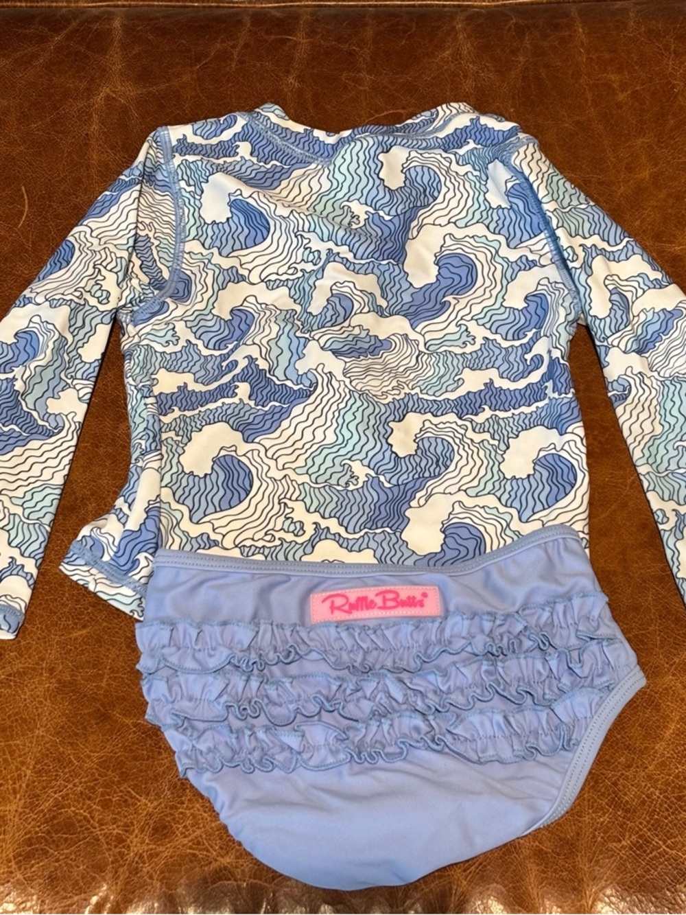 Ruffle Butts Light Blue & White Ruffle Swim Set